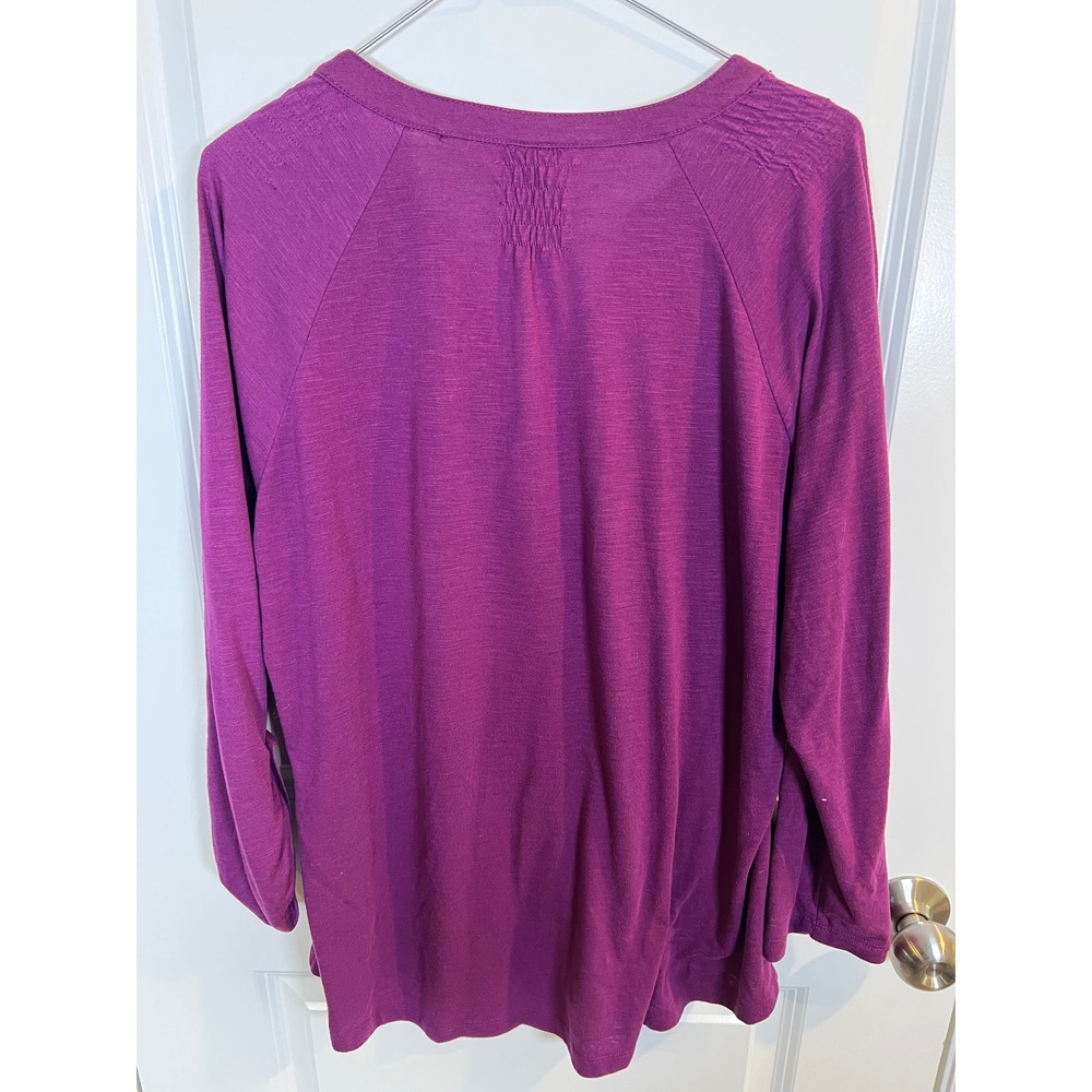 Faded Glory Womens Henley Pintuck Pleated Slub Knit Top Purple 2X - Picture 4 of 6